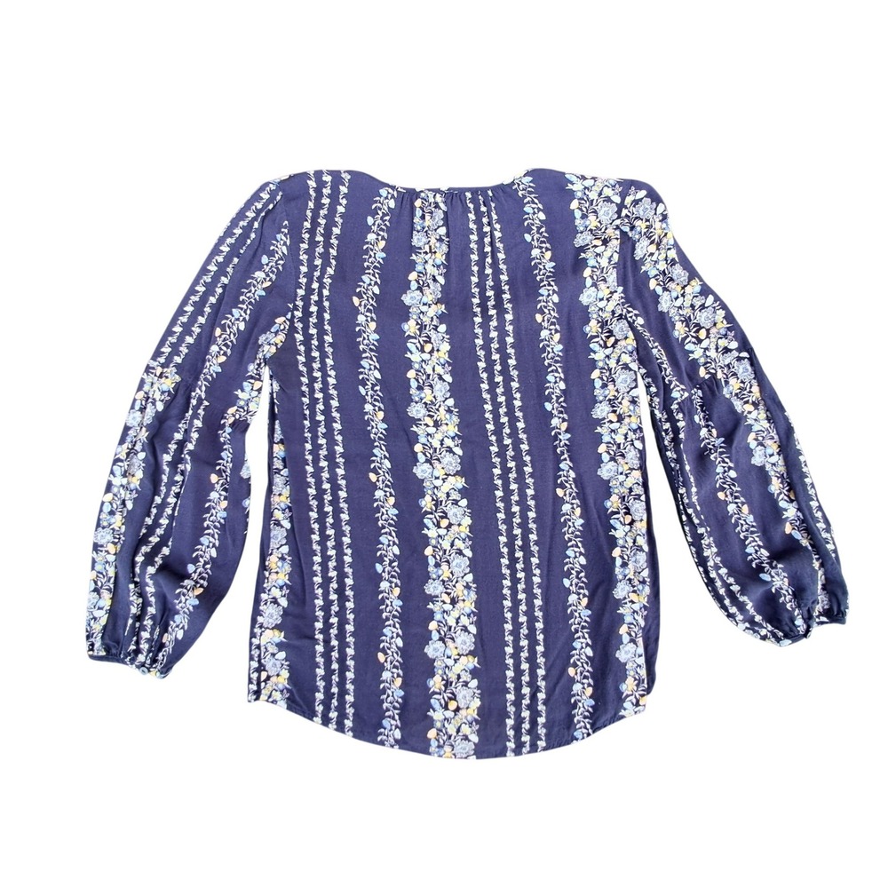 Old Navy Womens XS Navy Blue Floral Stripe Rayon Split Neck Relaxed Blouse - Picture 2 of 7